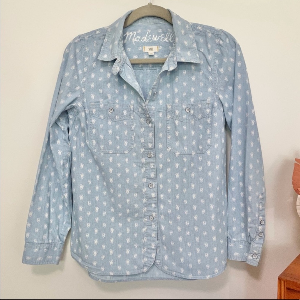 Madewell Bud Print Chambray Ex Boyfriend Button Down